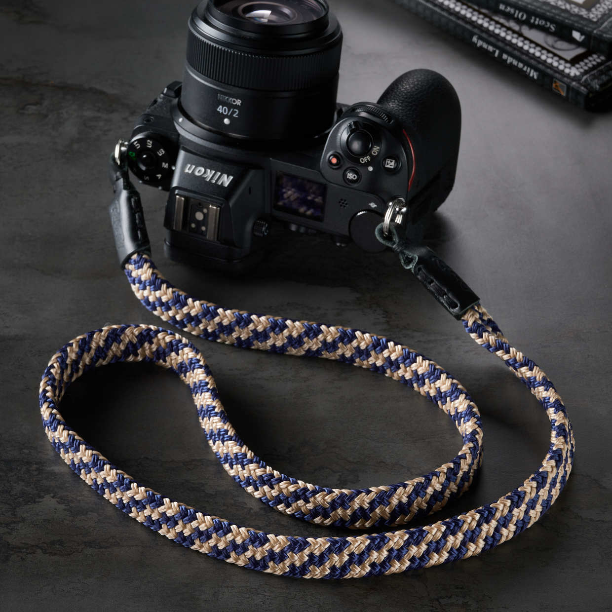 Flat Rope Blue and Beige Camera Strap - Rock n Roll